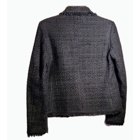 Express Knit Blazer Jacket Black Size M Stretch Fringe Trim Buttons Corporate - Picture 2 of 11